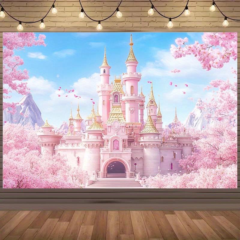1 princess castle themed backdrop cloth featuring cherry blossom and mountain patterns is perfect for parties