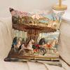 Vintage Carousel Pillowcase Classic MerryGoRound Cushion Cover Romantic Horse Print Throw Pillow Shabby Chic Bedroom Decor