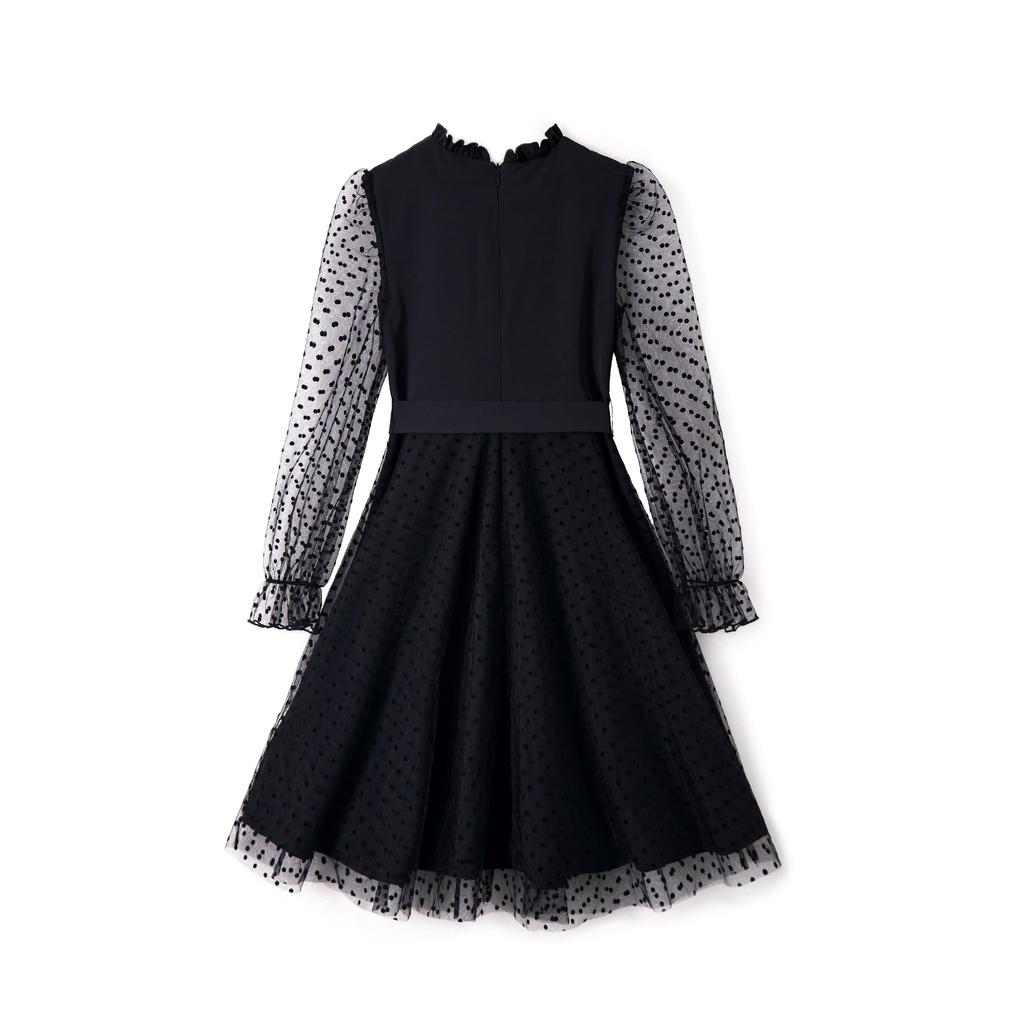 Kids Tulle Polka Dot Everyday 130 [Rolanko] Dress, Girls, Sleeves, Ruffles, Children's Dress, Pattern, Recitals, Weddings, Ceremonies, Wear, Parties,