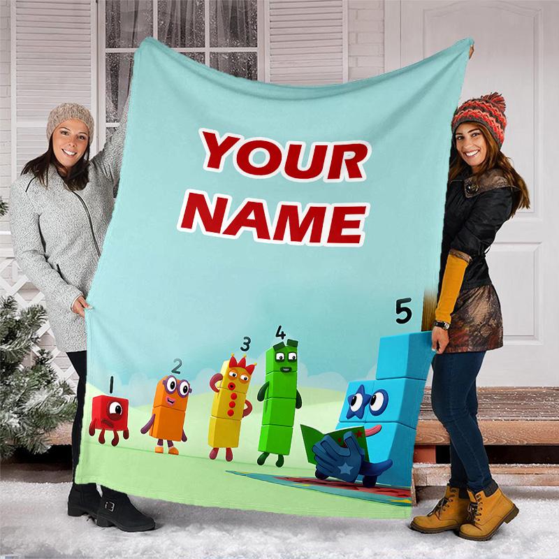 Customizable 3D-Number-Blocks-Cartoon Throw Blanket – Personalized Name, All-Season Cozy Snug Blanket, Machine Washable, Personalized Blanket