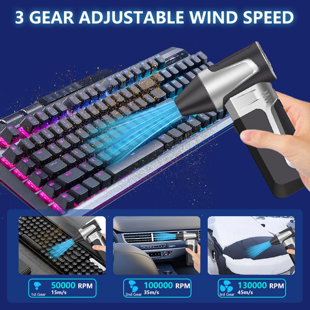 Turbo Jet Fan Blowing Snow Portable Type-C Charging Electric Air Duster TF01 130000RPM 3 Gear Adjustable Cleaning Blower Tool Car Fan