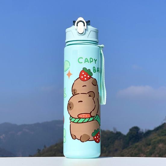 700ml Wasserflasche Schnellverschluss Ein-Knopf-Deckel Tragbare Sportwasserflasche mit Strohhalm Integrierter Griff Sicherer Verschluss Auslaufsicherer Outdoor-Wasserbecher