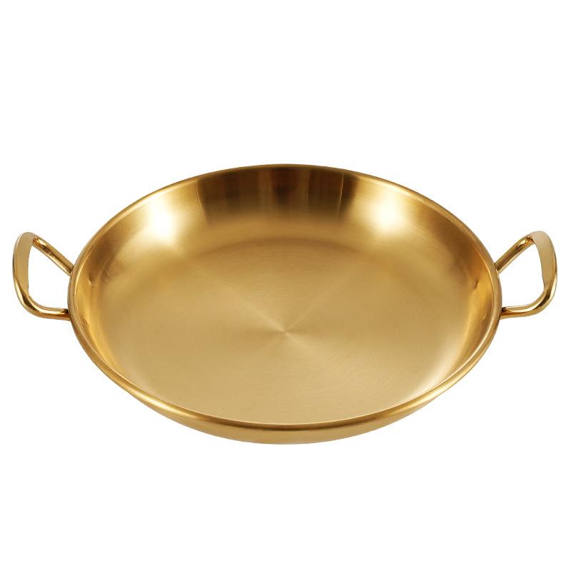 Korean Style 304 Stainless Steel Snack Plate Gold Plated Double Handle Fries Chicken Plate Thickened Cold Dish Pickle Tray