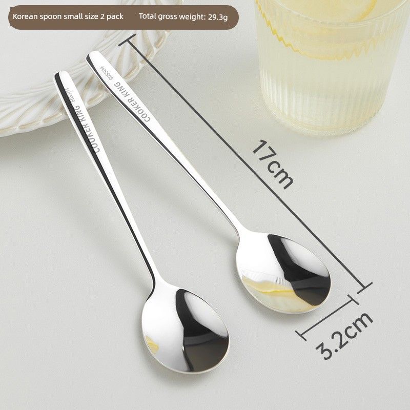 

Cuidahuang 304 Stainless Steel Spoon Korean-Style Long-Handled Household Soup Spoon Round Spoon Spoon Fork Set of 2 [Set of Two Small Table Spoons]