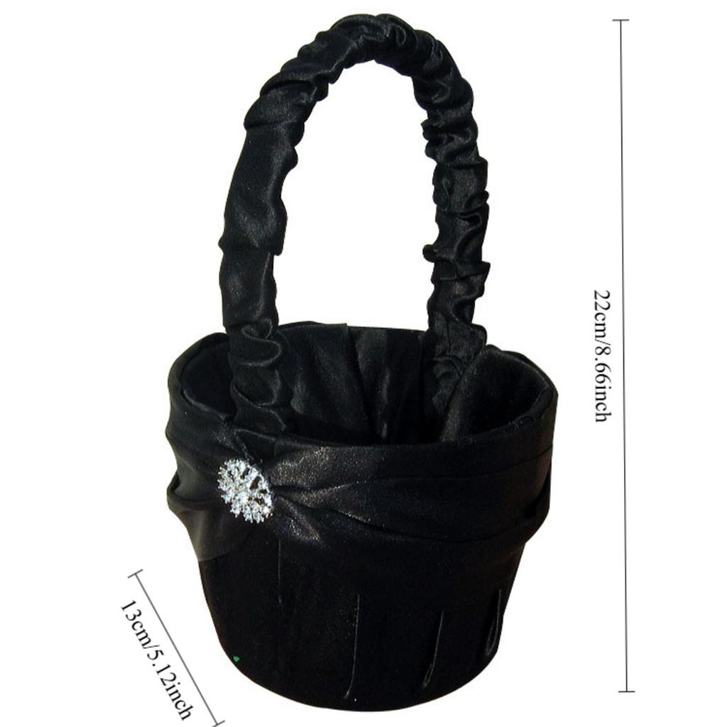 Bridal Black Basket Flower Girl Rhinestone Decor Basket Ring Bearer Basket for Wedding Party Decoration