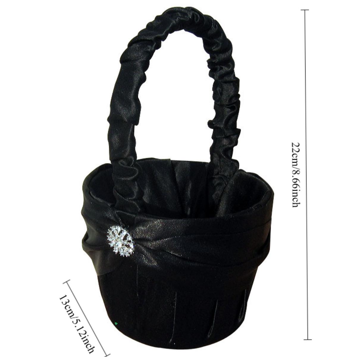 

Свадебная черная корзина для девочек-цветочниц, декоративная корзина со стразами, корзина для колец, украшение для свадебной вечеринки чёрный