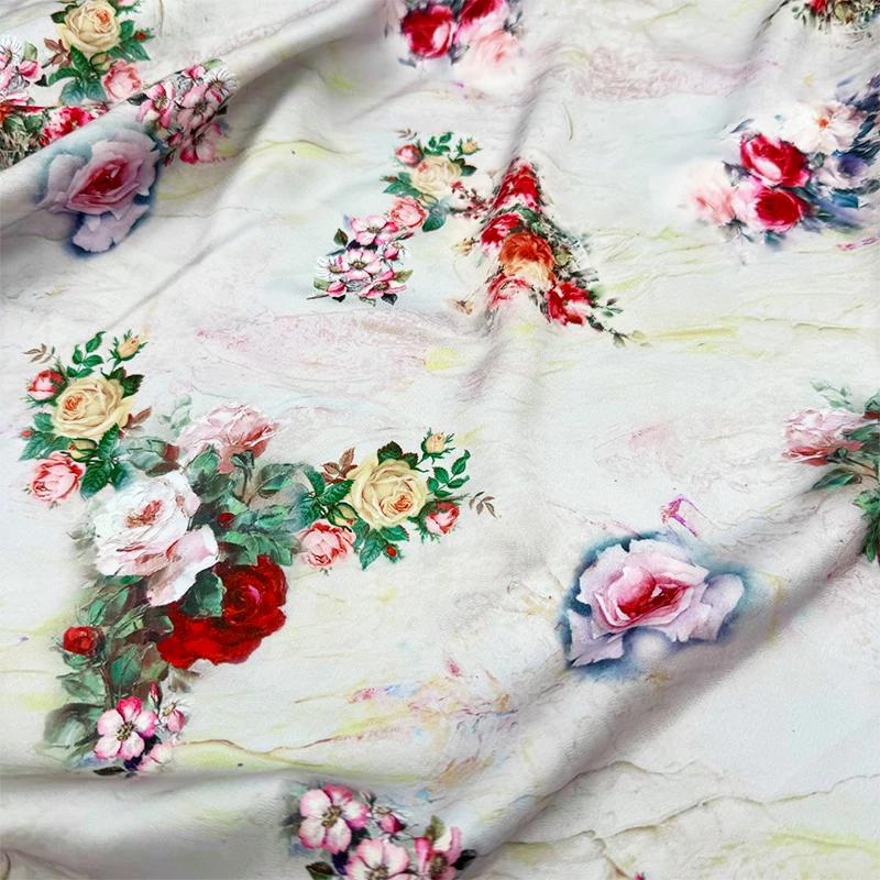 New Chinese Style Imitation Acetic Cloth Satin Cloth Qipao Skirt Material Clothing Fabric Diy Handmade Cloth Head Color Printing
