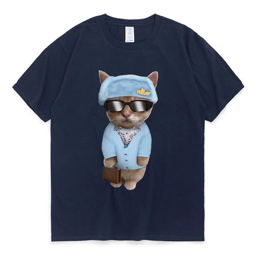 Lustige El Gato traurig weinende Katze Munchkin Kitty Meme trendige Grafik T-shirt Mode Kurzarm T Shirt Unisex Frauen Casual Baumwolle T-Shirt