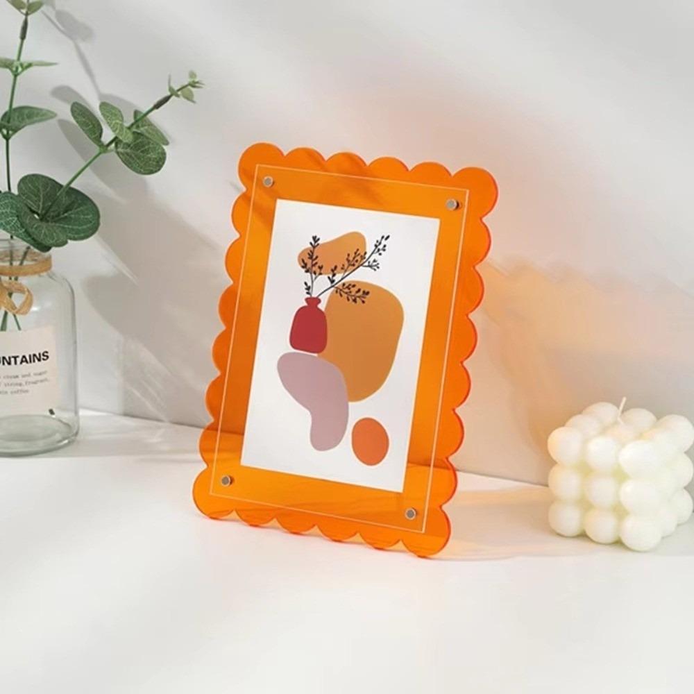 

New Acrylic Photo Frame with Wave Shape Colorful Postcard Display Stand 7inch Nordic Style Desktop Ornaments Gift помаранчевий