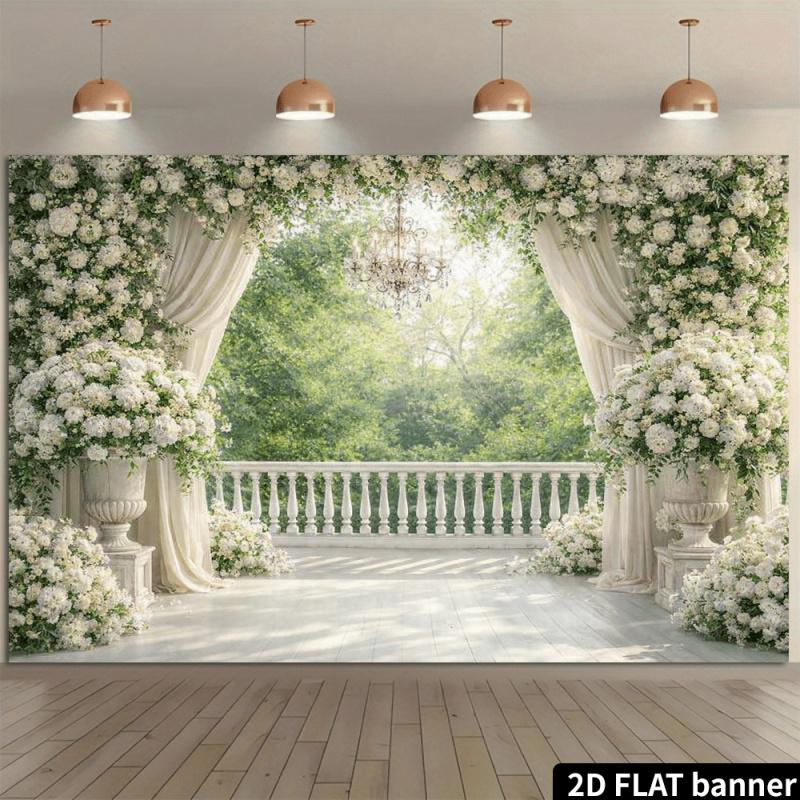 1pc, 2D Flat, Floral Balcony Wedding Backdrop, Suitable for Outdoor Weddings, Photography Studios, and Home Decoration. (wsj)
