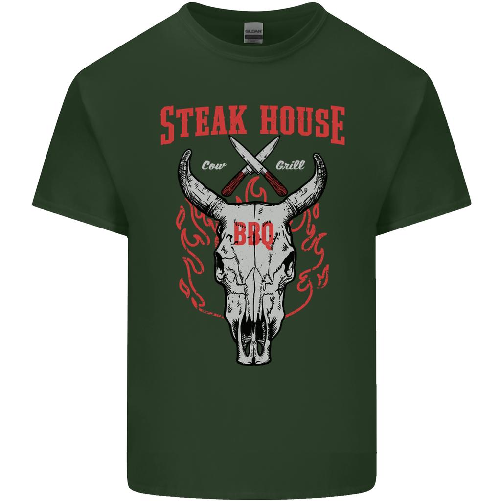 Steak House Bbq Cow Skull Grill Beef Food Unisexs Light Cotton Tshirt