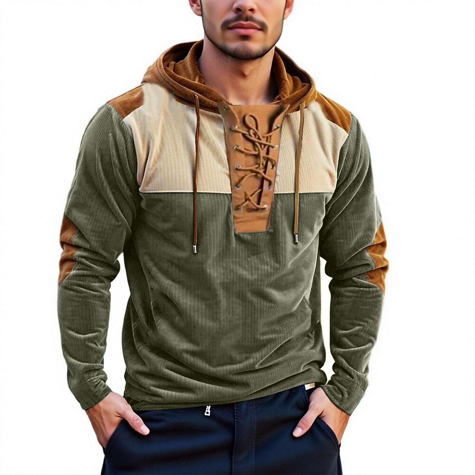 

Мужское Свободное Повседневное Контрастное Худи с капюшоном Длинные рукава L армия зеленый