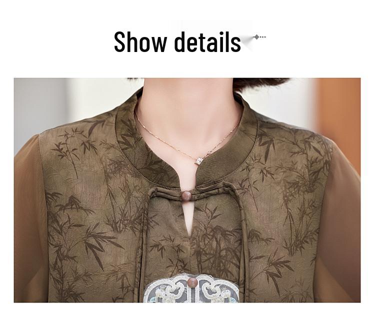 Mom's New Summer Chiffon Blouse: Chinese-Style Two-Piece Set for Middle-Aged & Elderly Women