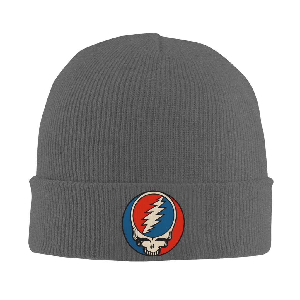 Grateful Dead Schädel Blau und Rot Strickmütze Mützen Kpop Warm Weich Unisex Damen Mützen Frühling Grafik Retro Kappen Geschenk