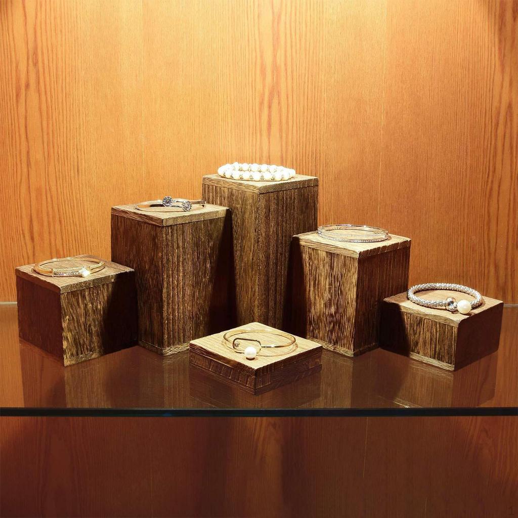 6 Pieces Wooden Square Cupcake Stand Holder Dessert Shelf Perfume Organizer for Candles