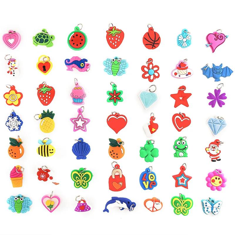 DIY Soft Glue Cartoon Colorful Animal Flower Bead Pendants Colorful Rubber Loom Band Bracelet Jewelry Making Beads Toy Beads Set