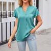 Women's Fashion Satin V-Neck Ruffle Sleeve Casual Loose Solid Colour Top