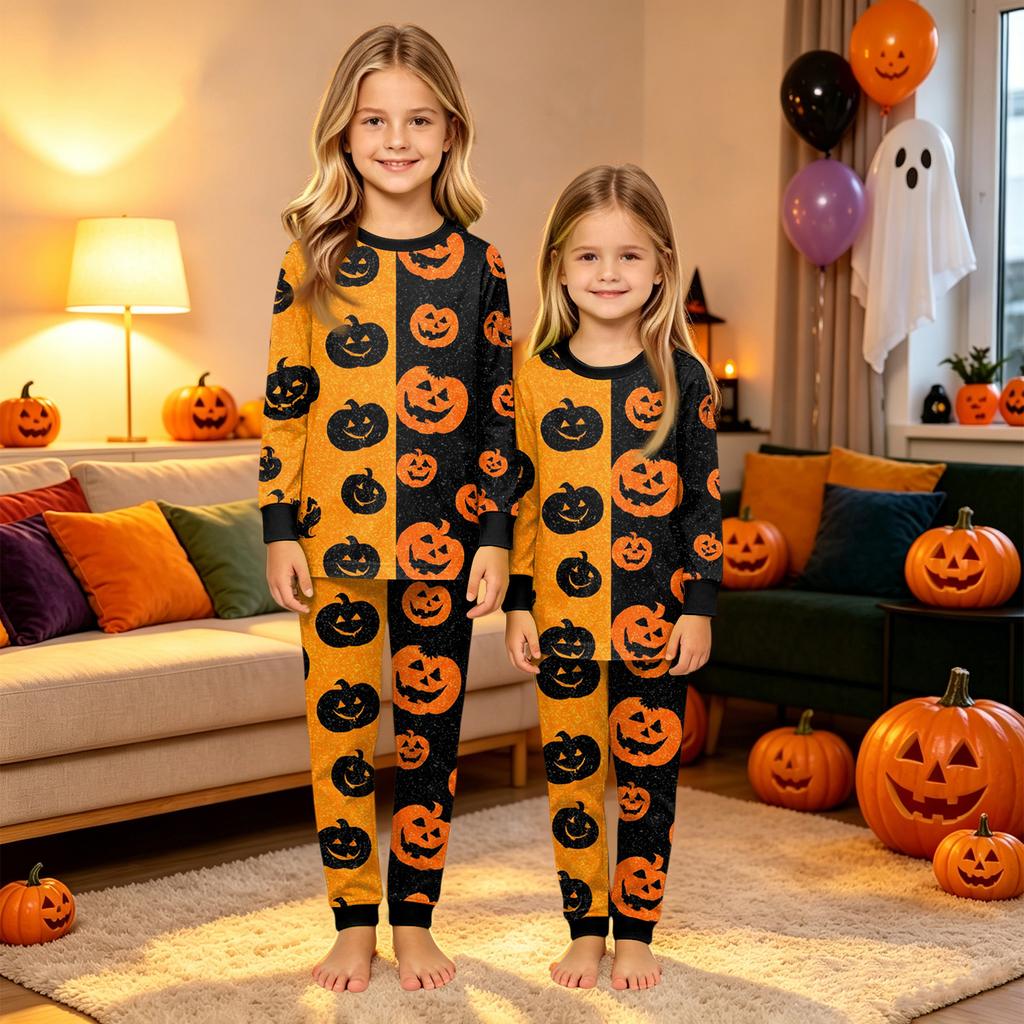 Family Matching Halloween Print Long Sleeve Top and Pants Pajama Set