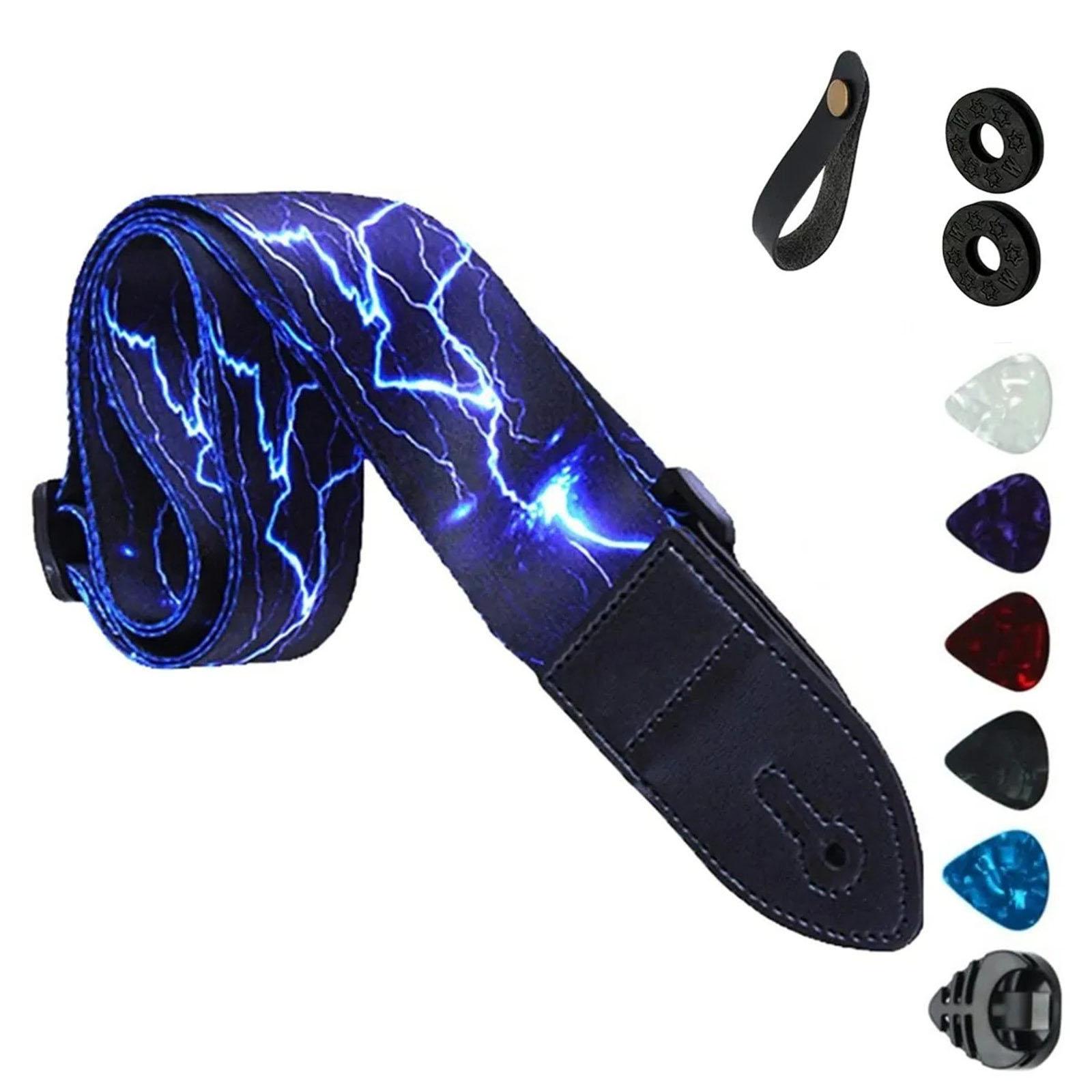 

Adjustable Nylon Guitar Strap Stage Performances Guitar Strap With Leather Ends for Ukulele Bass with Pick Pocket