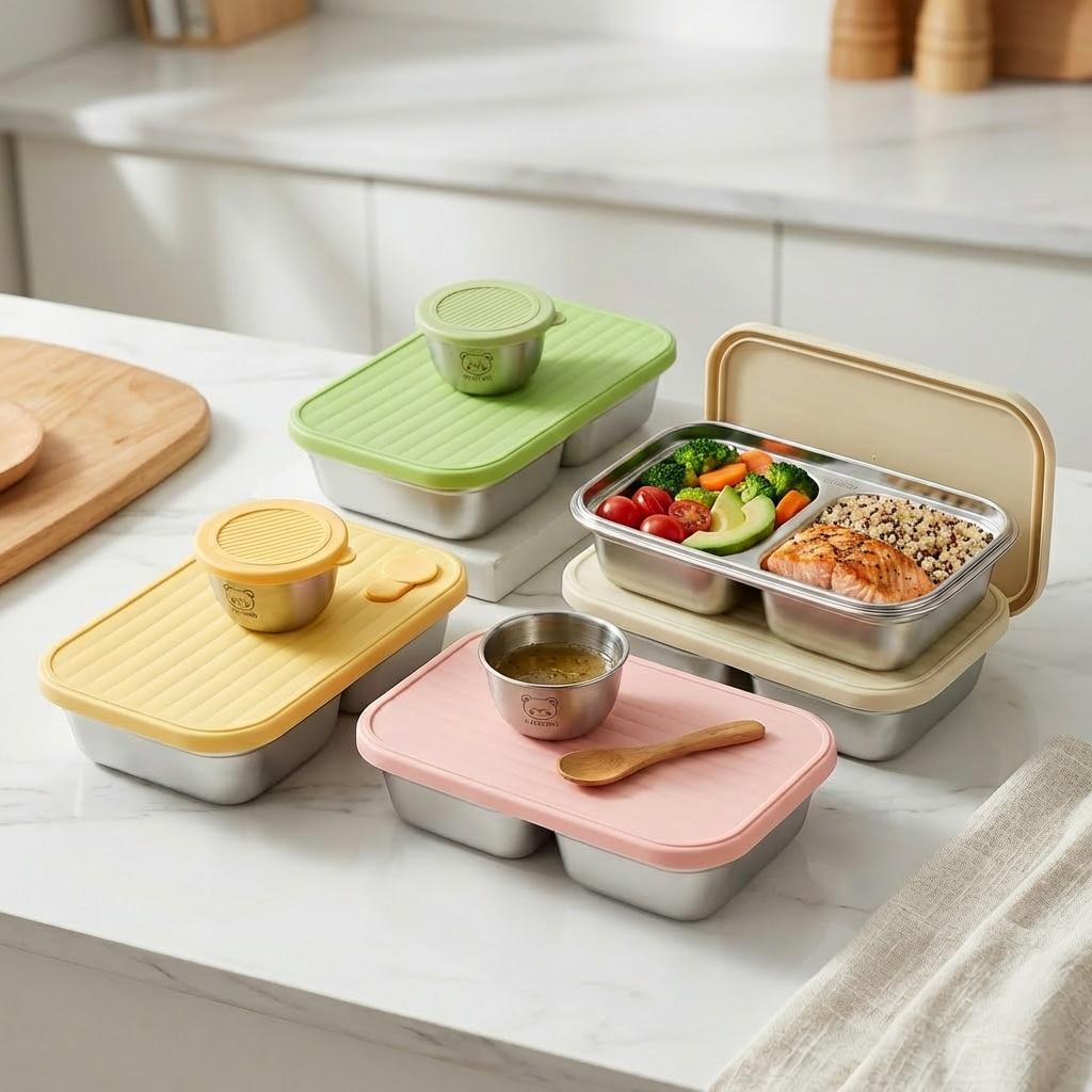 304 Stainless Steel Lunch Box Durable Sealed Bento Box With Sauce Box Microwave Safe Fruit Salad Food Container For Kids Student