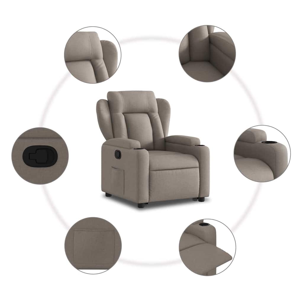 Vidaxl Lift and Tilt Recliner, Taupe Color, Fabric Upholstered