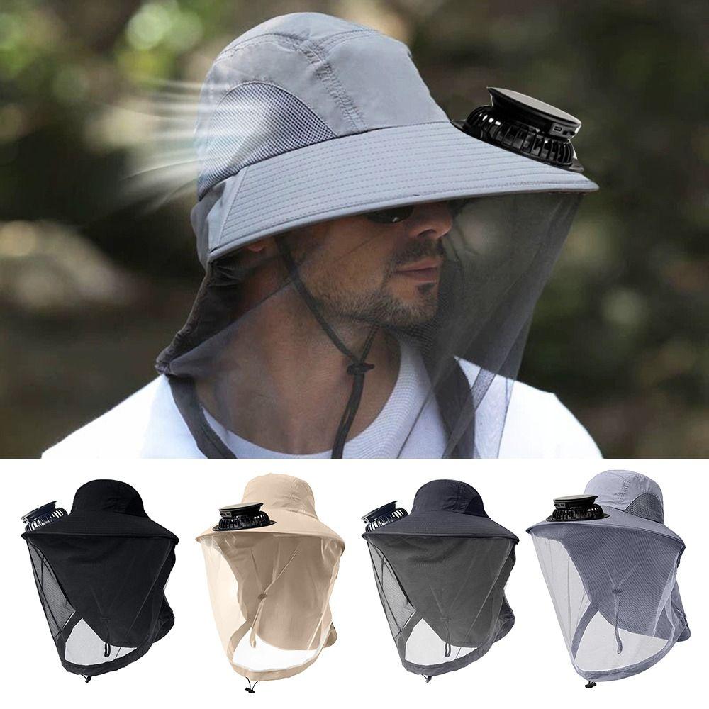 USB Charging Solar Powered Fan Hat Wide Brim Mosquito-proof Hat Universal Fisherman Hat  Summer