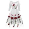 Rotes Rose Besticktes Midi-Ballkleid für Damen Hochzeitsgast Brautjungfer Cocktail-Abendparty Netz Tüll 3/4 Ärmel Formelles Anlass Outfit
