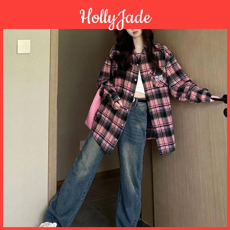 Vintage Women Shirts Plaid For Spring Casual Womens Long Sleeve Loose Shirt Female High Street Oversized Top