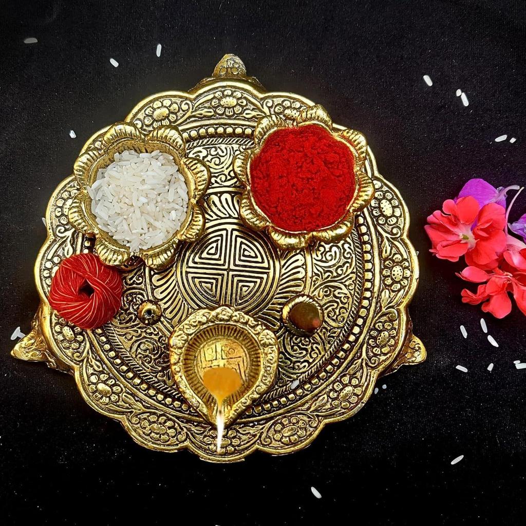 Wonder Care Aluminium Golden Color Plate for Puja Diwali Gift Items Deepawali