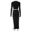 Women's Autumn Solid Color Long Sleeve Top & Slim Fit Slit Lace-up Skirt Set