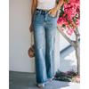 Frühling Herbst Sommer Damen Jeans Hohe Taille Weites Bein Hose Raw Edge Denim Hose