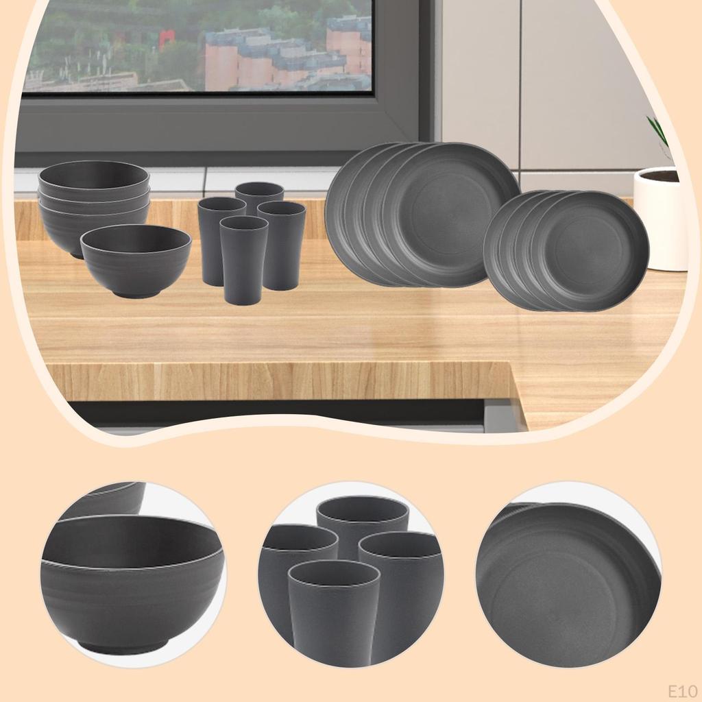 16Pcs Dinnerware Sets Bowls Minimalist Straw PP Service for 4 Dinner Plates Dishes Hotel
