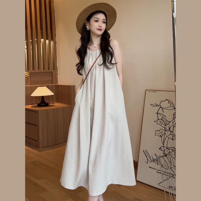 Seaside vacation sleeveless neck sling green dress children s summer new popular long dress S абрикосовый
