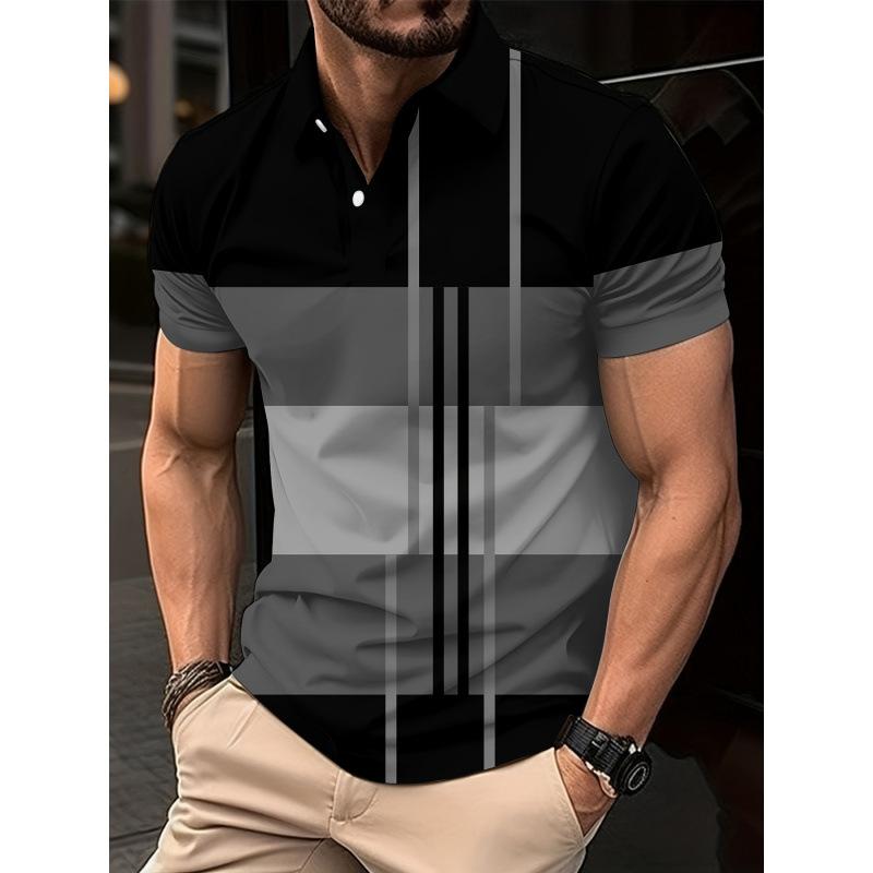 Men's Plaid Print Polo Shirt Short Sleeve Turn Down Collar Button Down Casual Golf Shirt