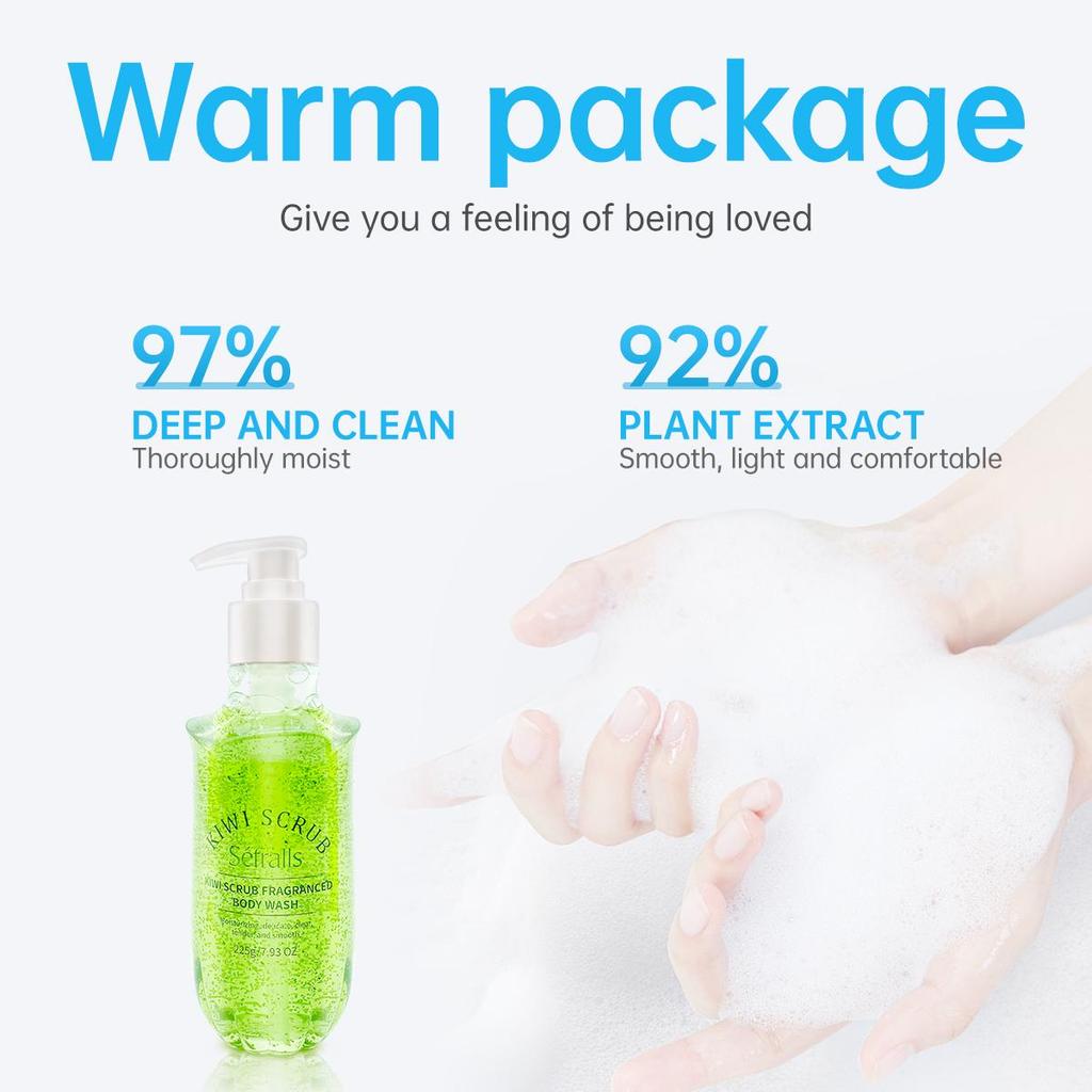 Séfralls Kiwi-Duschgel 225 g, entfernt effektiv Schmutz, spendet Feuchtigkeit und reinigt Duschprodukte, praktisch für zu Hause oder unterwegs