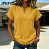 Blusas y Camisas Casuales de Moda para Mujer JPNTKY Estampado de Color Sólido Manga Corta Cuello en V