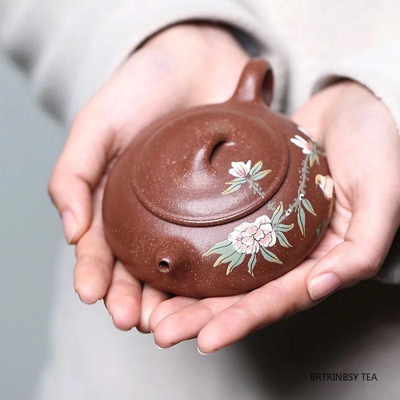 Chinese Yixing Purple Clay Teapot Tradition Household Tea Pot Handmade Flower Bird Beauty Kettle Raw Ore Zisha Tea Set 130ml