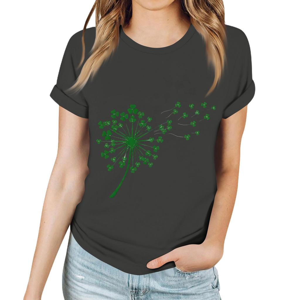 T-shirt décontracté pour femme avec imprimé Saint-Patrick, col rond, pull, manches courtes