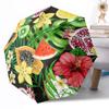 Tropical Fruit And Flowers Compact Travel Automatic Umbrella Retractable Design with 8-Rib Durability Sturdy Construction All-Season Travel