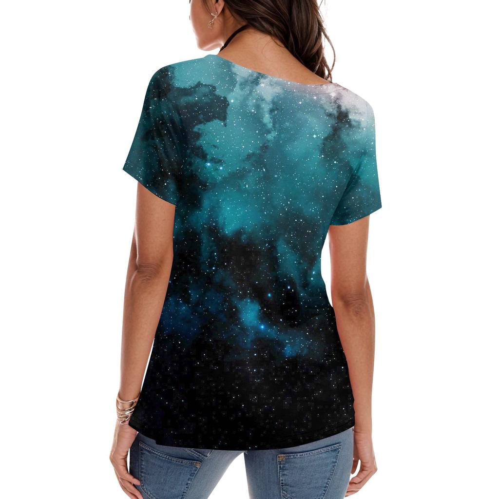 Women's Fashion Sky Print Fashionable Versatile Slim Fit Short Sleeve T-shirt Top