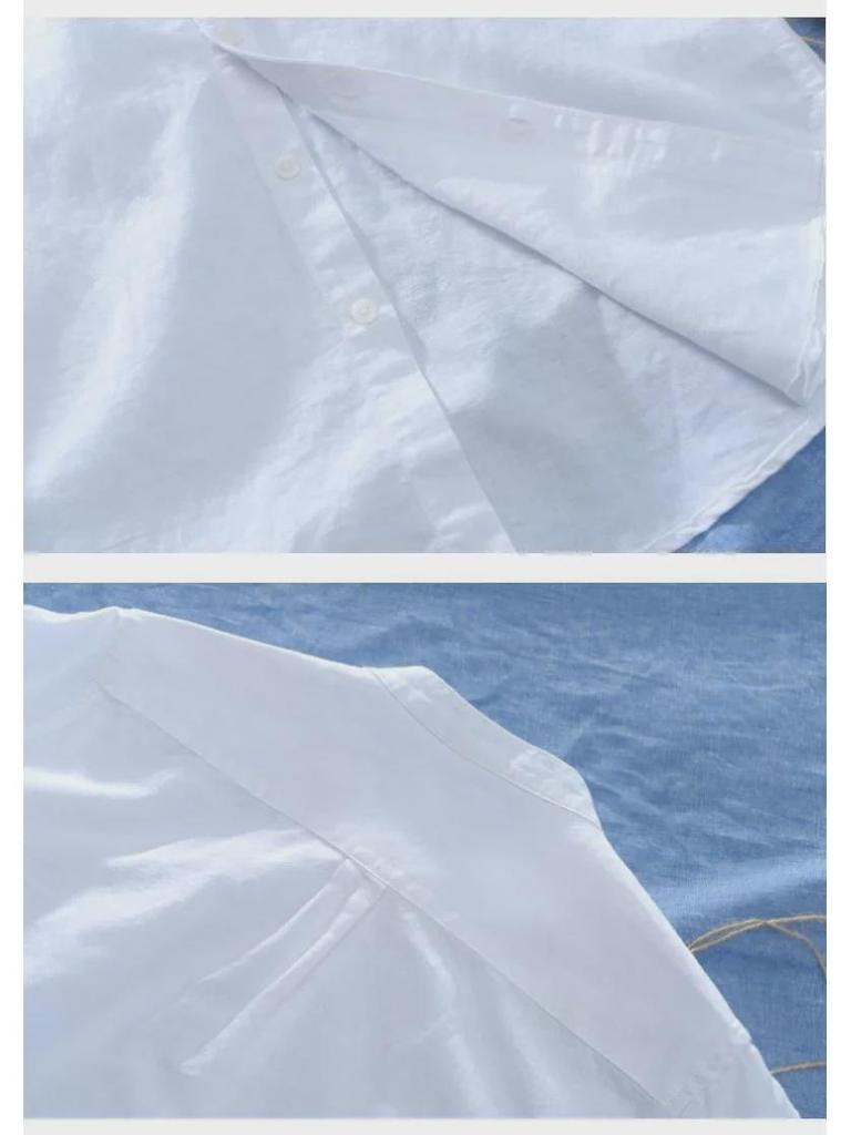 Men's Short Sleeve Stand Collar White Linen Shirt - Lightweight, Breathable, Casual, and Fresh.