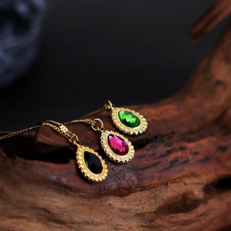 High End Waterproof Necklace Non Tarnish Long Designer Stainless Steel 18k Gold Plated Pear Diamond Necklace for Women