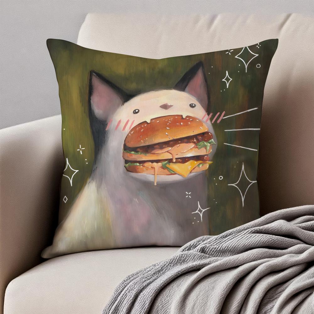 Expressive Hilarious Expressions Cats Oil Paint Cushion Cover Pillowcase Antidustmite Invisible Zipper Short Plush Sofa Cushion