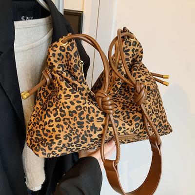 Fashion Trend Velvet Leather In Style Feminine Bag New Korean Version Popular Leopard Print Large Capacity Shoulder Bag