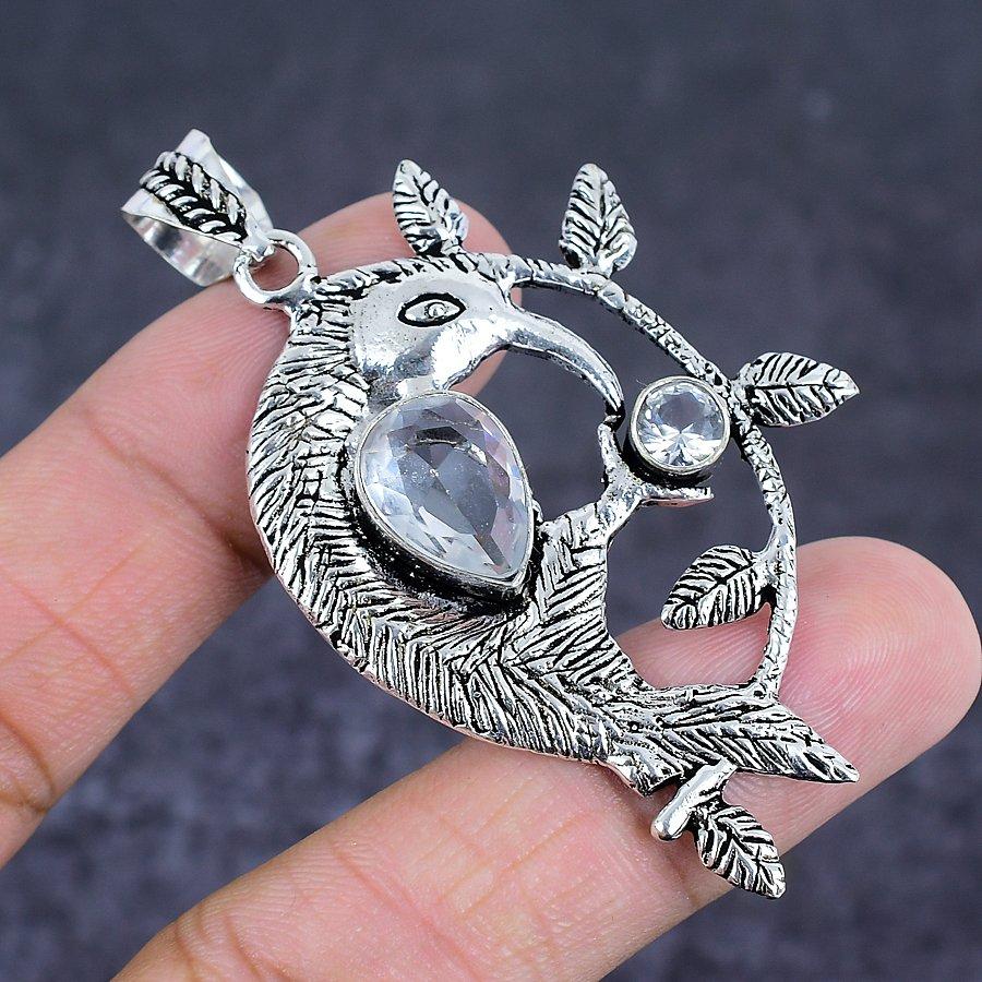 Natural White Topaz Gemstone 925 Sterling Silver Jewelry Pendant 2.56" Q1f74