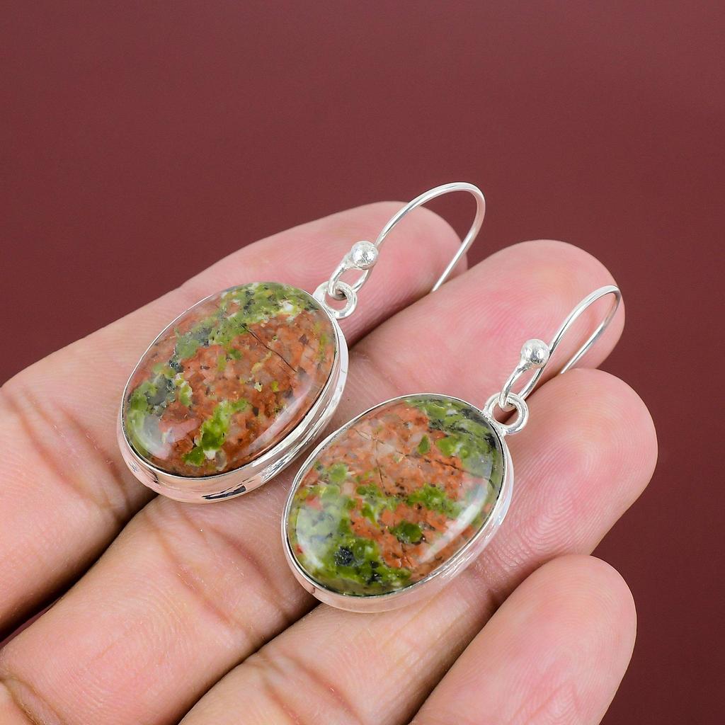 Unakite Earrings Genuine Gemstone Earring 925 Sterling Silver Earring Handmade Jewelry Latest Design Earring Gifts For Wife Wedding Jewelry