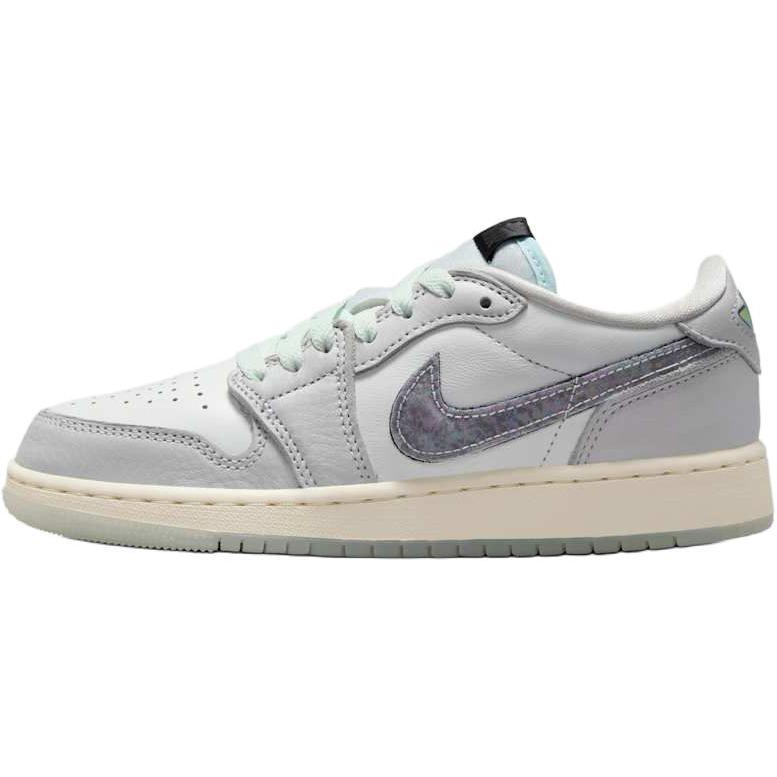 New Jordan Air Jordan 1 Anti-Slip Wear-Resistant Low-Top Children's Basketball Shoes White Gray Green Teenagers HF3207-100