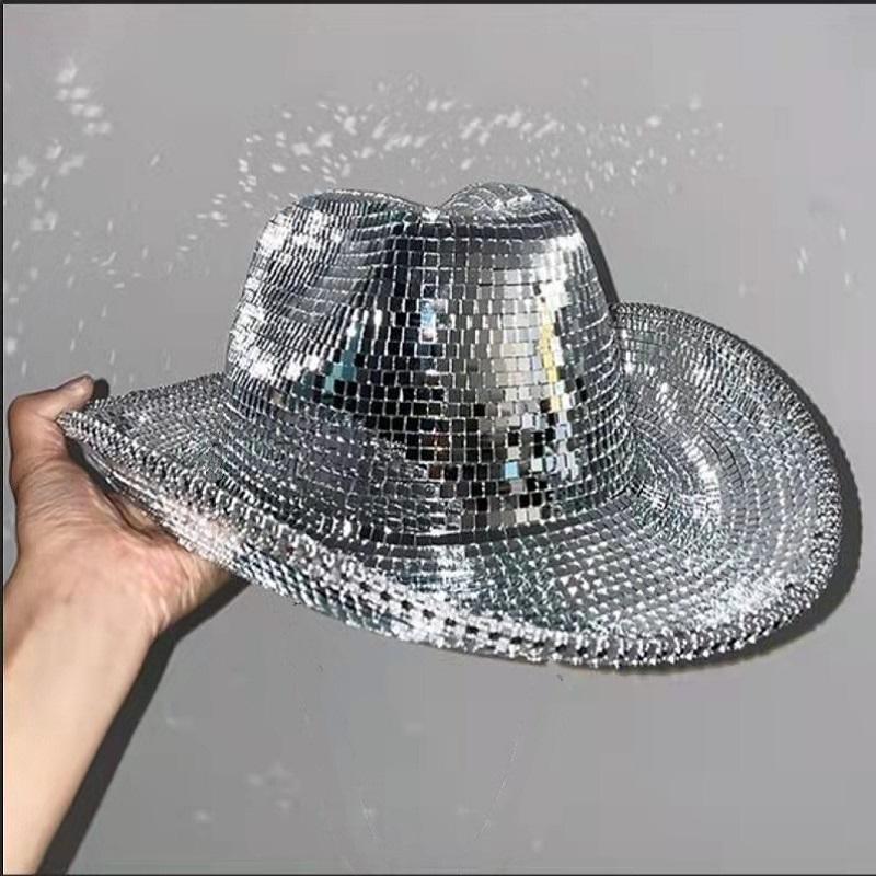 Retro Ball Cowboy Hat New Glitter Mirror Glass Disco Ball Hat Classic Glitter Ball Disco Fashion Ball Hat For Cowboy & Cowgirl