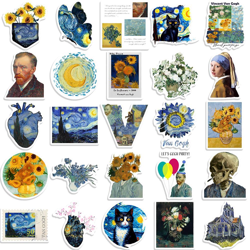10/30/50pcs Van Gogh Work Sunflower Stickers Vintage Aesthetic Art Decal for Skateboard Helmet Phone Cool Waterproof Sticker Toy