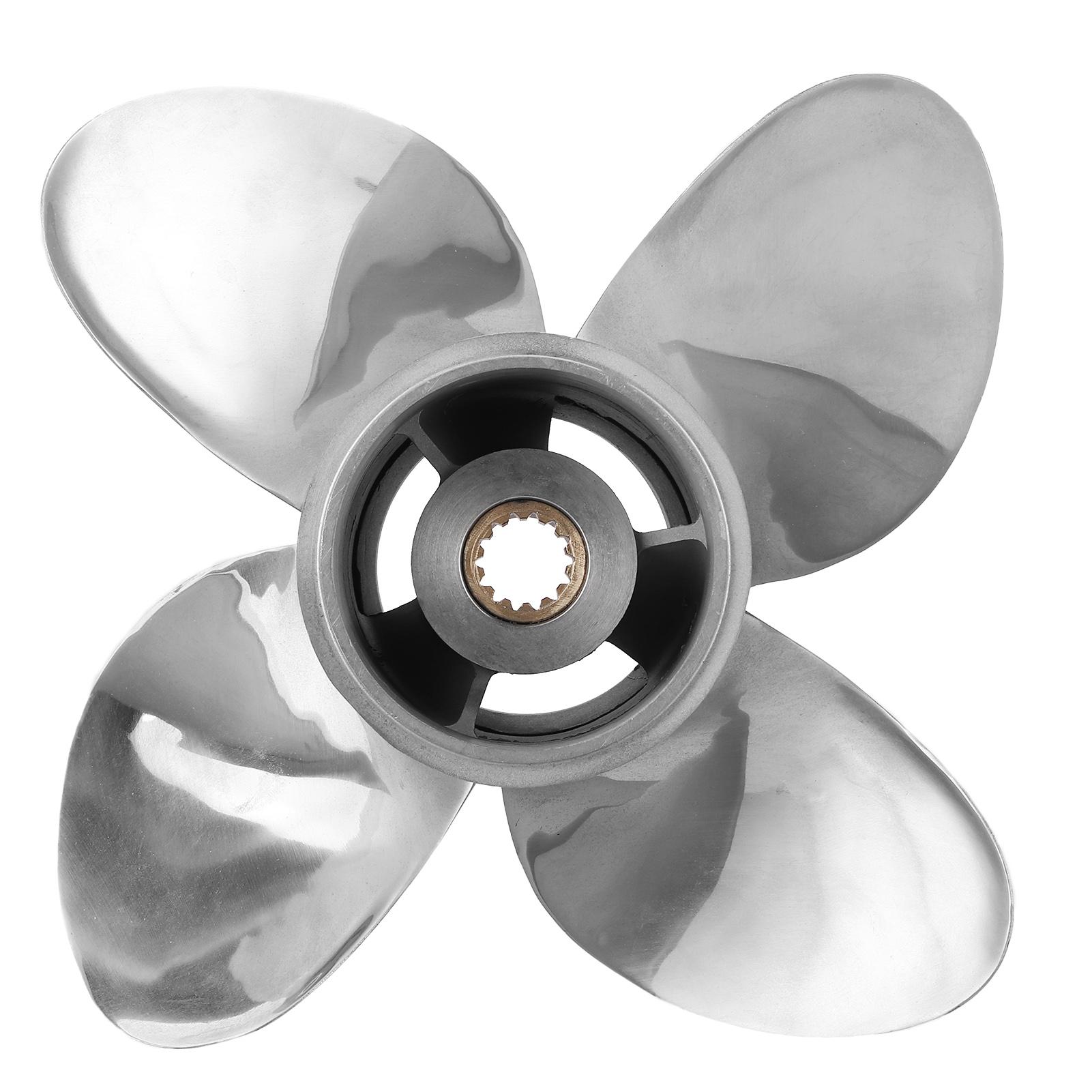 

9.9x10 RH Outboard Propeller 4 Blades Stainless Steel 14 Spline Teeth Fit for Johnson 15‑35HP Engine